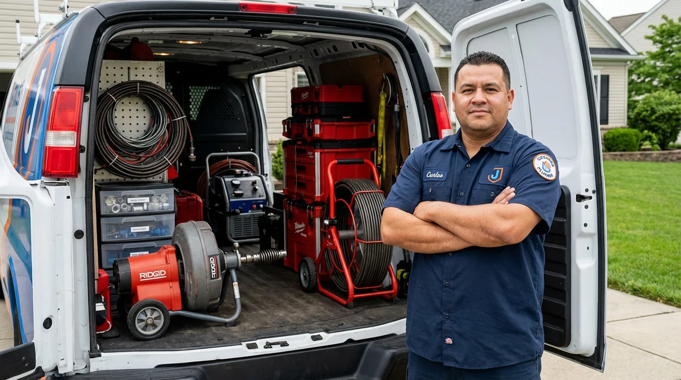 Professional drain cleaning equipment and Johns Plumbing LLC plumber in Salineville