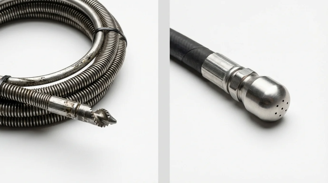 Drain snake cable and hydro jetting nozzle used for drain cleaning in Salineville, OH