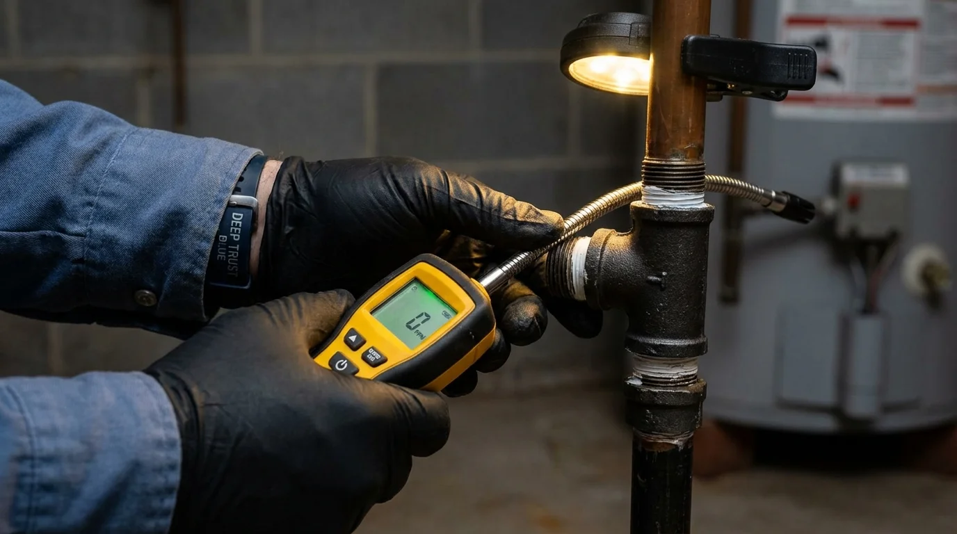 Gas leak detection with electronic sniffer by Johns Plumbing LLC in Salineville