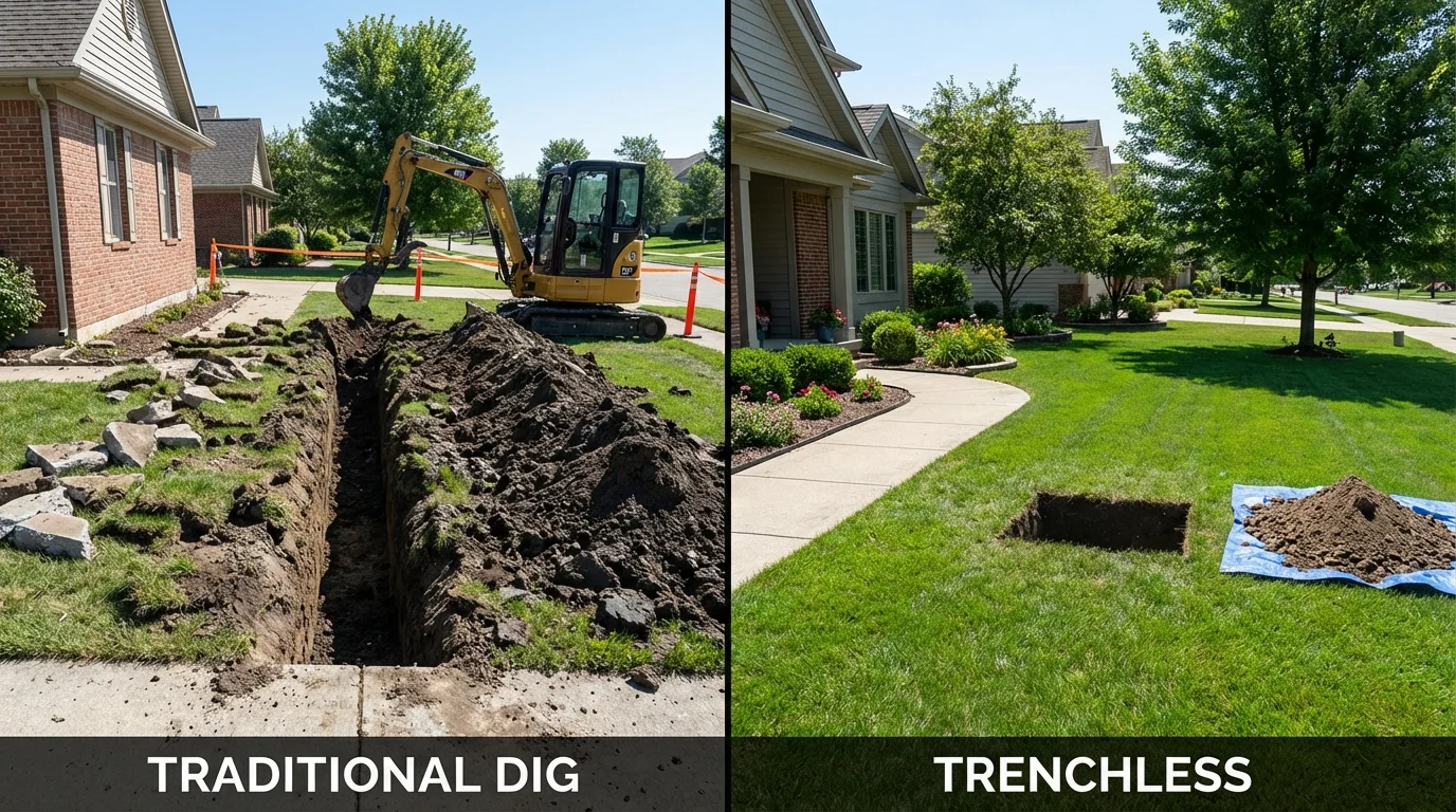 Trenchless sewer repair with minimal yard damage versus traditional excavation in Salineville, OH